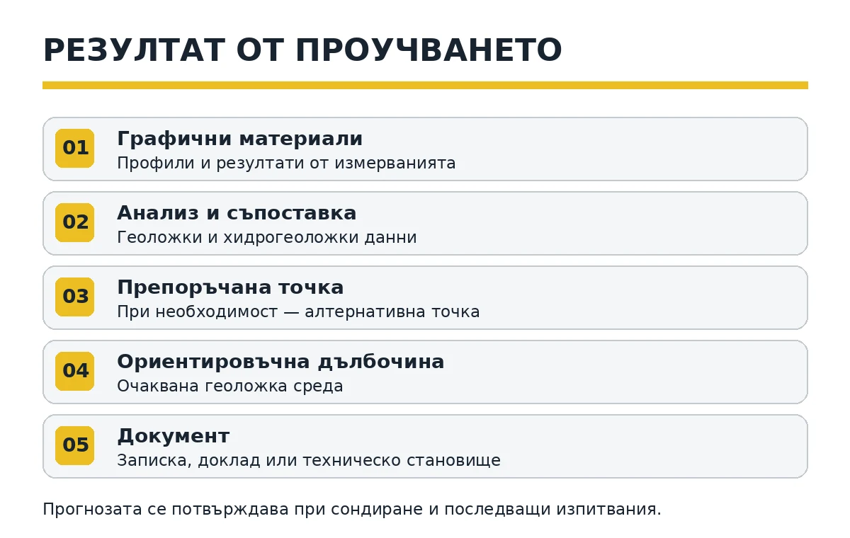 Схема на резултатите от геофизично проучване за вода